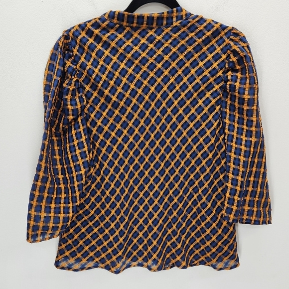 Eva Franco Anthropologie Plaid Button Down Blouse Womens 14 Orange Blue - Picture 4 of 13